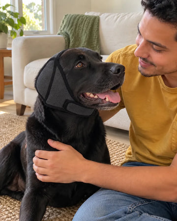 Perro con orejeras acolchadas CalmDoggy